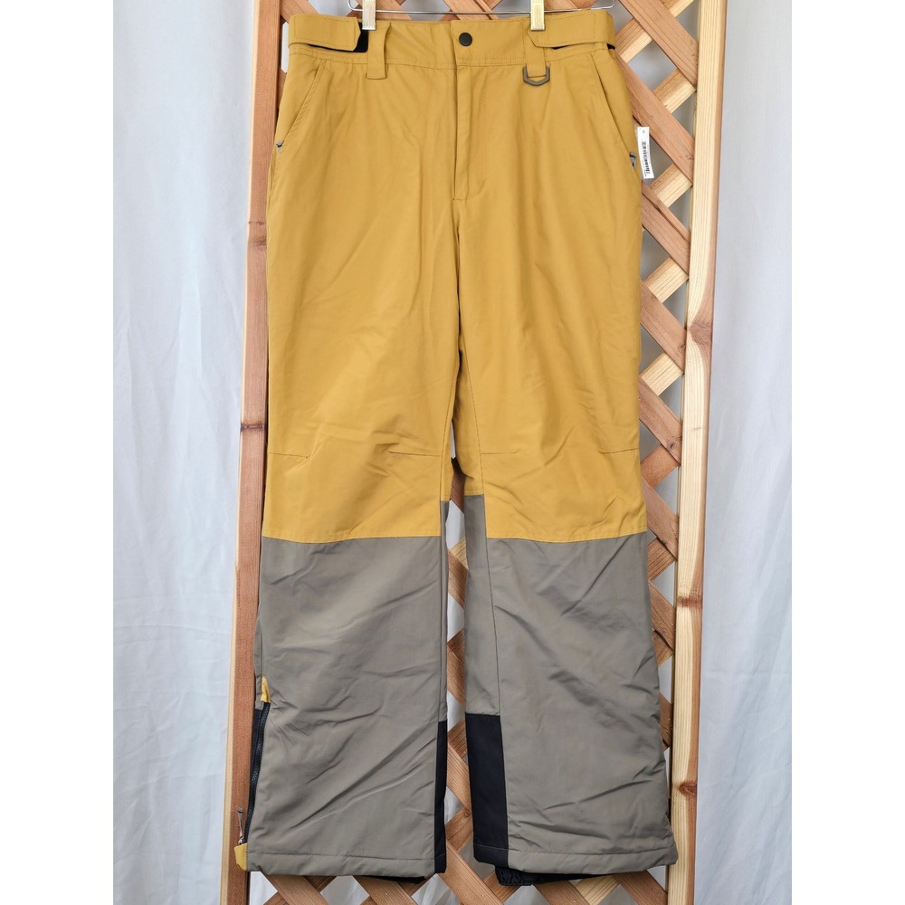 Essentials Snow Pants Mens Large Mustard Yellow Gray‎ Colorblock Insulated NWT